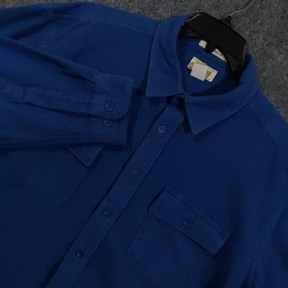 L.L. Bean Shirt Mens 2XL Blue Flannel Chamois Cloth Long Sleeve Shacket Heavy - Picture 1 of 13